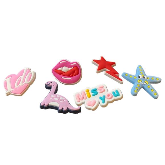6 Shoe Clog Charms Decorations Starfish Dinosaur Miss You - Picture 1 of 2